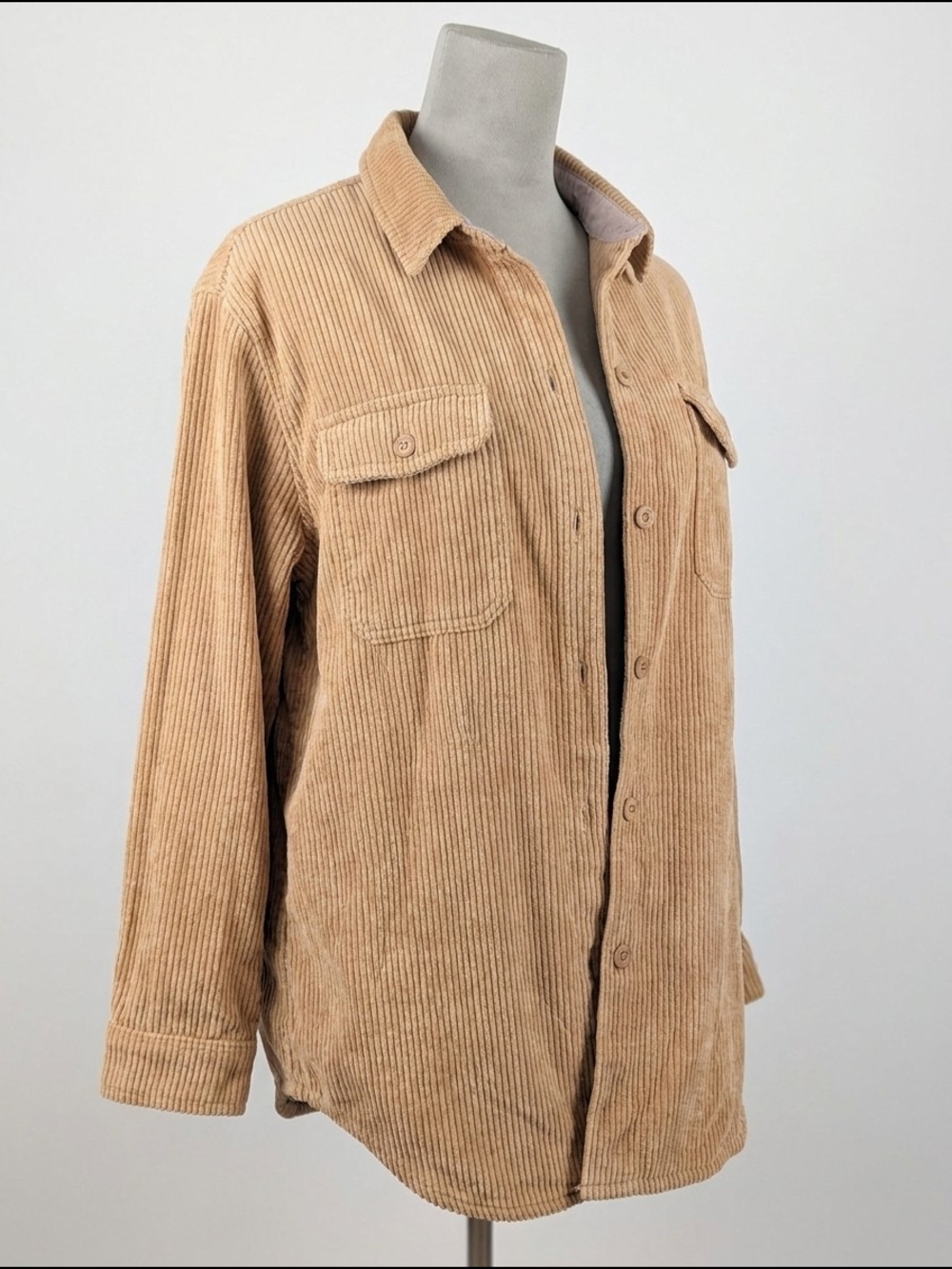 Relaxed Corduroy Button-Down Shirt Jacket in Tan